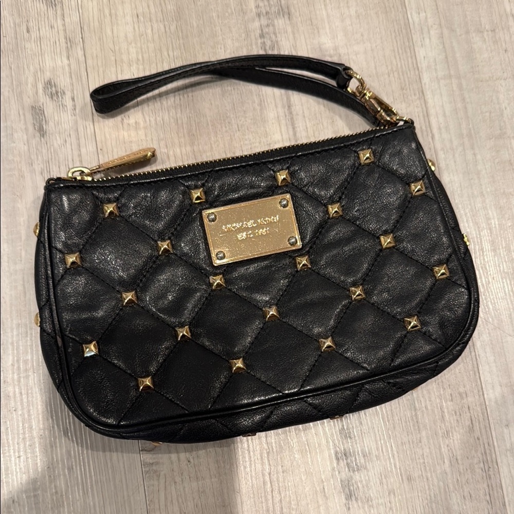 Michael Kors Black Quilted Wristlet with Gold Studs